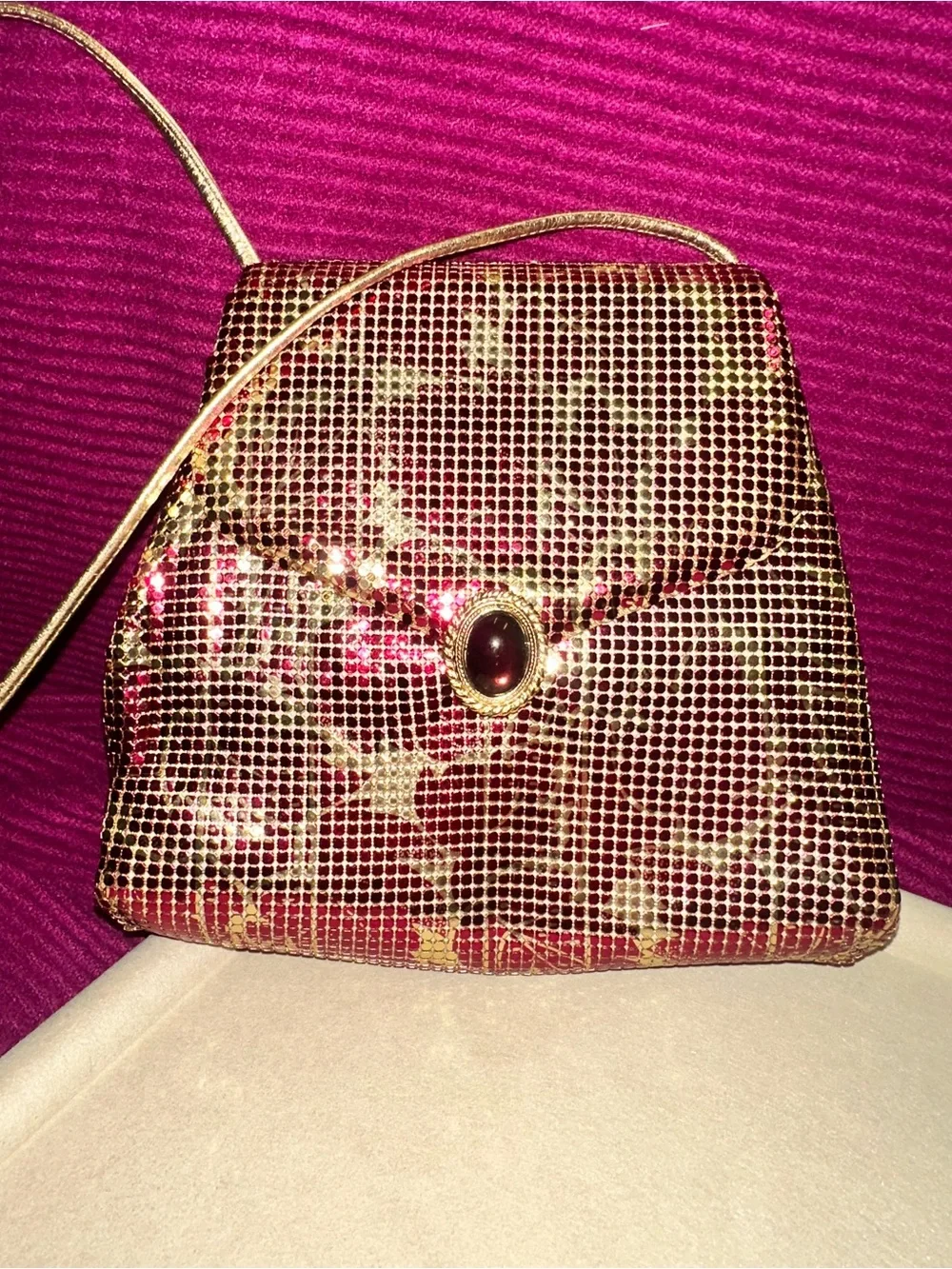 Whiting & Davis Pink and Gold Mesh Evening Shoulder Bag